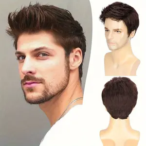 6 Inch Looking Men Short Hair Wigs Handsome Male Daily Costume Wigs Synthetic Fiber Wigs Hair Replacement Wigs