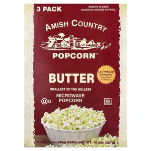 Amish Country Popcorn Microwave Popcorn, Butter, 3 Bags, 3.5 oz (99 g) Each