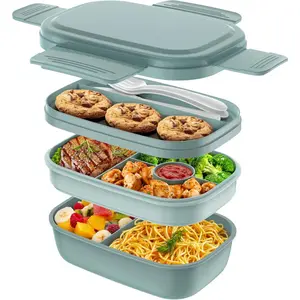 Adult Lunch Box,3 Stackable Bento Lunch Containers for Adults, Modern Minimalist Design Bento Box with Utensil Set, Leak-Proof Lunchbox for Dining Out, Work, Picnic: Home & Kitchen