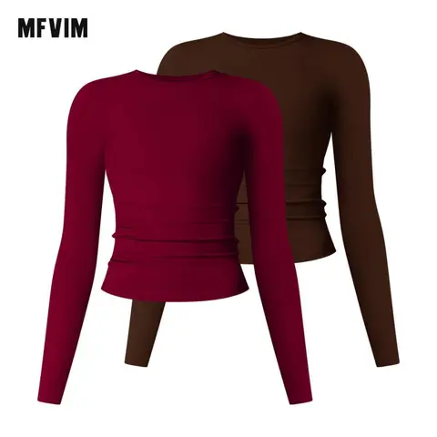 Women's High Elastic Crew Neck Long Sleeve Compression Shirt - Athletic Workout Clothing, High Stretch for Deep Bends, All-Season Year-Round Wear, Tight Solid Basic Tops for Running, Women's Workout Tops