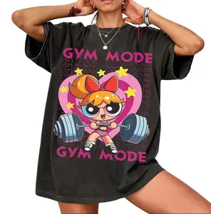 Vintage Powerpuff Girls Blossom Gym Mode Flower Graphic T-Shirt, Funny Fitness Graphic Tee, Retro 90s Cartoon Gym Shirt, Strong Girl Aesthetic, Workout Motivation Top, Gift for Gym Lovers