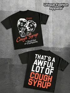 JUICEBUSTERS AWFUL COUGH SYRUP, (7.76 oz, 100% cotton T-shirt) [For tops only] Men's basic T-shirt, loose fit, street style, hip-hop style, neutral fashion, short sleeves, comfortable casual wear. graphic tee