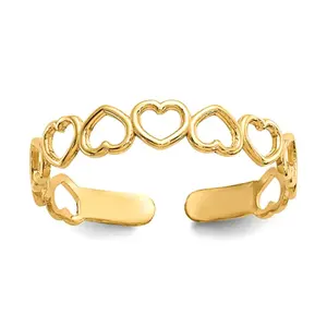 14k Yellow Gold Hearts Open Adjustable Toe Ring