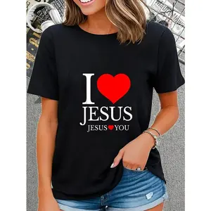 100% Cotton I LOVE JESUS - JESUS LOVES YOU - CHRISTIAN T-Shirt Casual Short Sleeve Shirt