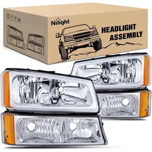 Nilight 2003 2004 2005 2006 Chevy Silverado Avalanche 1500 1500HD 2500 2500HD 3500 Headlight Assembly Chrome Case Amber Reflector