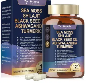 25-in-1 Sea Moss Black Seed Oil Ashwagandha Ginger Shilajit Supplement, Sea Moss Capsules Pro with Bladder Burdock Ceylon Cinnamon Berberine ACV Manuka VIT C & D3 for Men Women, 120 Vegan Caps