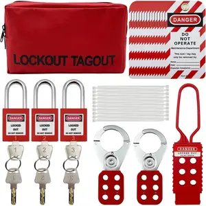 Tagout Kit Electrical Loto - Group Lockout Hasps, Lockout Tags, Safety Padlocks with Number, Nylon Ties with Pocket Bag(Red Kit)