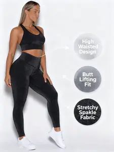 TKITK High Waist Tummy Control & Hip Lift Power Mesh Yoga Pants Super Hot Item All Seasons Shiny Stretchy Spakle Fabric