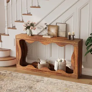 63" Farmhouse Console Table with Shelf, Behind Sofa, Hallway, Living Room, Scalloped Design