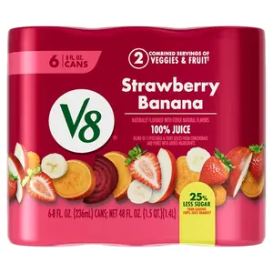 V8 Strawberry Banana 100% Fruit and Vegetable Juice, 8 fl oz Can (6 Pack)