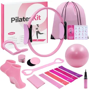 16 count  Pilates Equipment for Women, Pilates Kit with 14'' Pilates Rings, Yoga Ball, Sliding Disks, Pilates Bands & Accessories - Workout Equipment  Gym Includes Complete Fitness Poster