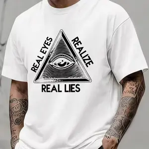 Real Eyes Realize Real Lies Illuminati Graphic T-Shirt, Cotton Comfort Tee, Conspiracy Fashion Outfit, Casual Shirt, Ideal Gift for Conspiracy Lovers, All-Seeing Eye Present