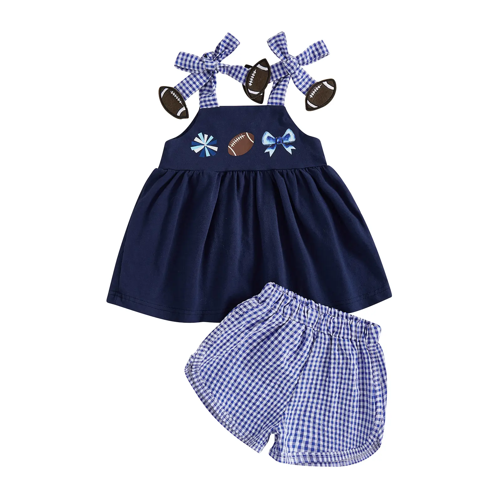 FOCUSNORM Toddler Kids Girls 2Pcs Summer Outfits Bow Straps Rugby Print Camisole and Elastic Plaid Print Shorts Set Baby Clothes