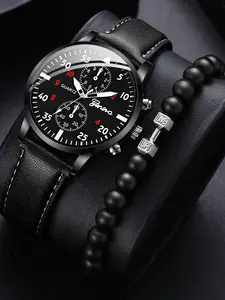 2-piece watch set, men's exquisite versatile watch, fashionable quartz watch, simple temperament watch set