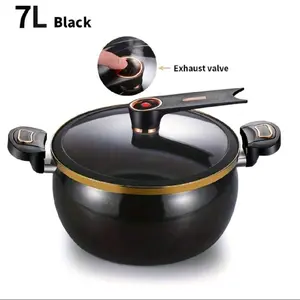 7L Black Extra-Large Stew Pot With Locking Lid 26cm/10in Versatile Cooking Pot For Fast Soups & Braised Dishes Portable Stainless Steel BBQ Grill Ideal For Outdoor Cooking