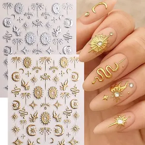 2PCS Boho Nail Art Stickers, Embossed Design, Unique Tribal Pattern Relief Nail Decals , Perfect for DIY Manicure & Pedicure Decorations Nail Accessories, Nail Art Supplies, Nail Art Products