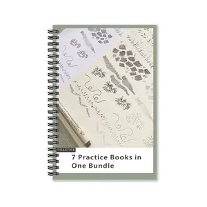 Set of 7 Drawing Practice Books, over 100 Pages with Painting Techniques and Exercises, Vintage Line Paper, Art Supplies