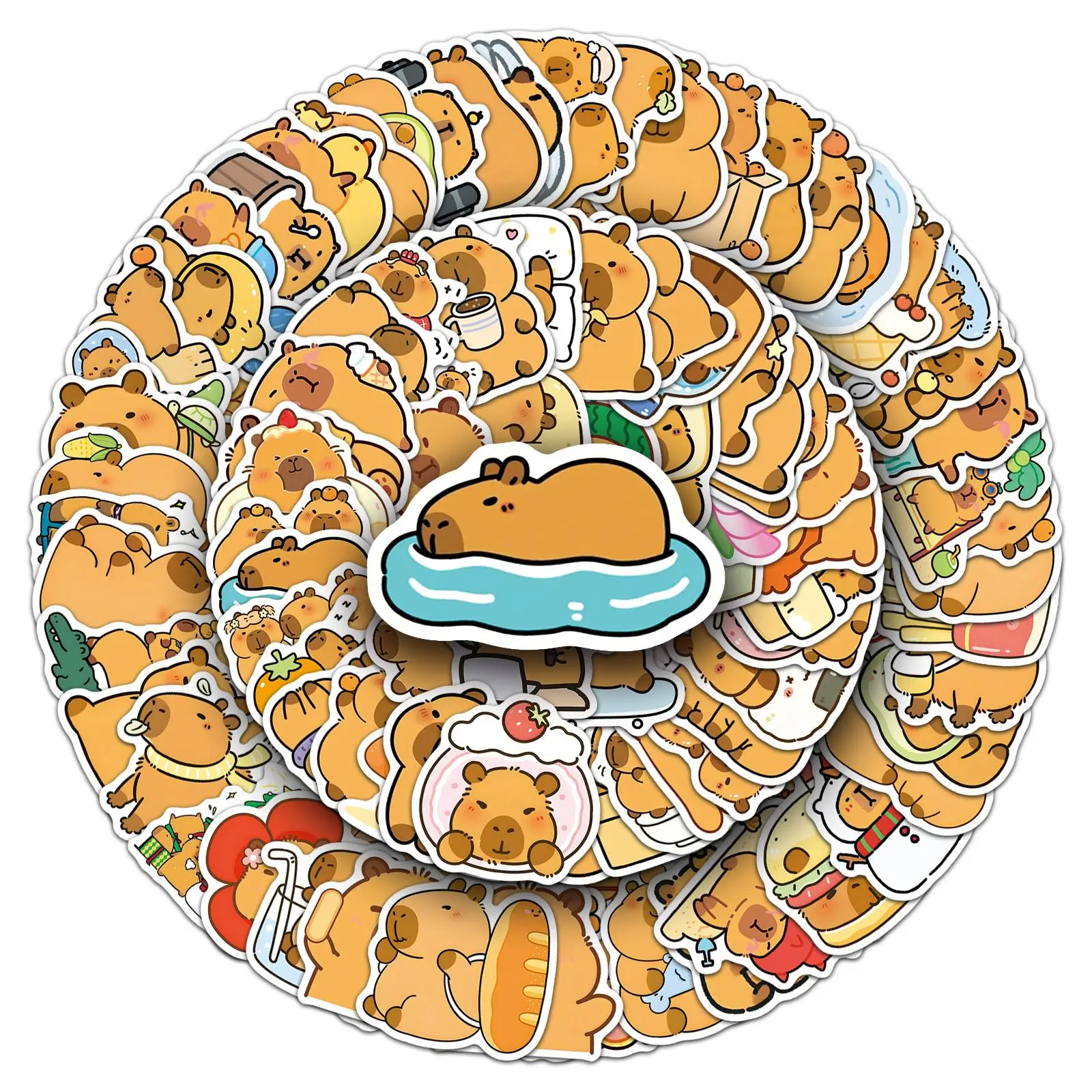 Cute Capybara Pattern Sticker, 100pcs/set Waterproof Self Adhesive Decor Paper, Decor Sticker for Gift Greeting Card & Water Bottle & Laptop
