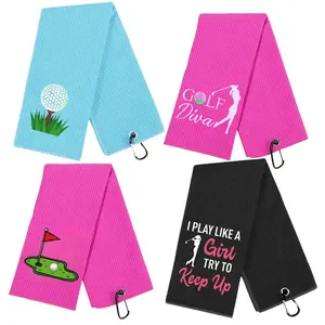 Funny Golf Towel, 4 Counts/set Embroidered Golf Towel with Hole & Clip, Golf Accessories for Women & Girls, Gift for Golf Lover