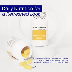 Relumins GLA Plus Glutathione Supplement - 240mg Borage Seed Oil GLA & 75mg Glutathione - 30 Capsules for Hydrated Radiant Skin Care - Daily Nutrition for a Refreshed Look