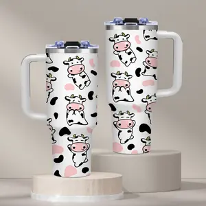 40oz Tumbler with Lid Stainless Steel Cup 304 Food Grade Vacuum Insulated Travel Mug Cartoon Cow Pattern Christmas Thanksgiving Gifts for Men Women
