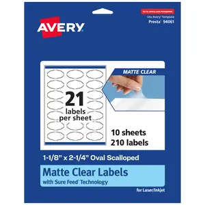 Avery Matte Clear Labels,  1-1/8" x 2-1/4" Oval Scalloped