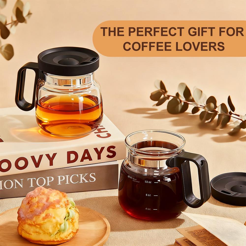16oz Glass Coffee Mug with Lid, Creative Coffee Pot Shape Cup, Heat Resistant Clear Drinking Glass for Coffee, Tea, Milk, Hot & Cold Beverages