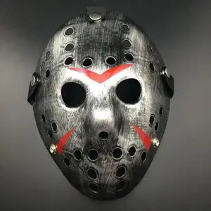 Movie Hockey Mask Jason Voorhees Friday The 13th Horror Scary Halloween Adult Costume Plastic Mask with Red Accents