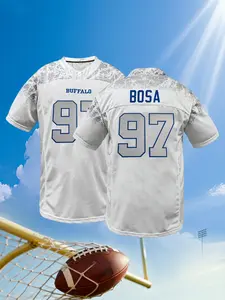 Men's BILL #17 Embroidered Rugby Shirt,Breathalbe Short Sleeve Retro Rugby Top, Loose Fit Casual Football Jersey,Breathable & Light Weight for Match and Training, All-Season