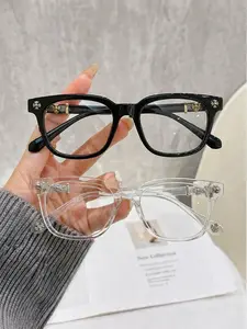 2-Pack Blue Light Blocking Glasses, New Square Frame with Metal Accessories, Classic Plain Eyeglasses, Fashionable Eye Protection