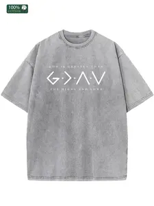 god is greater than the highs and lows Print 230g vintage washed high quality cotton graphic t-shirt Men's t-shirt made old summer costume drop shoulder sleeve round neck top short sleeve
