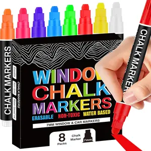 Washable Window Chalk Markers for Glass, 8 Colors Jumbo Liquid Chalk Marker with 7mm 3 in 1 Wide Nib Tip, for Chalkboard Acrylic LED Board Auto Mirror Poster Car Paint Pen
