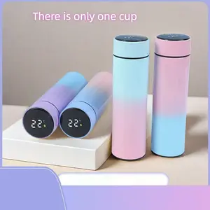New Gradient Straight Body Insulated Cup, Stainless Steel Tea Strainer, Temperature Display Gift Cup, Creative Smart Cup, Wholesale Available