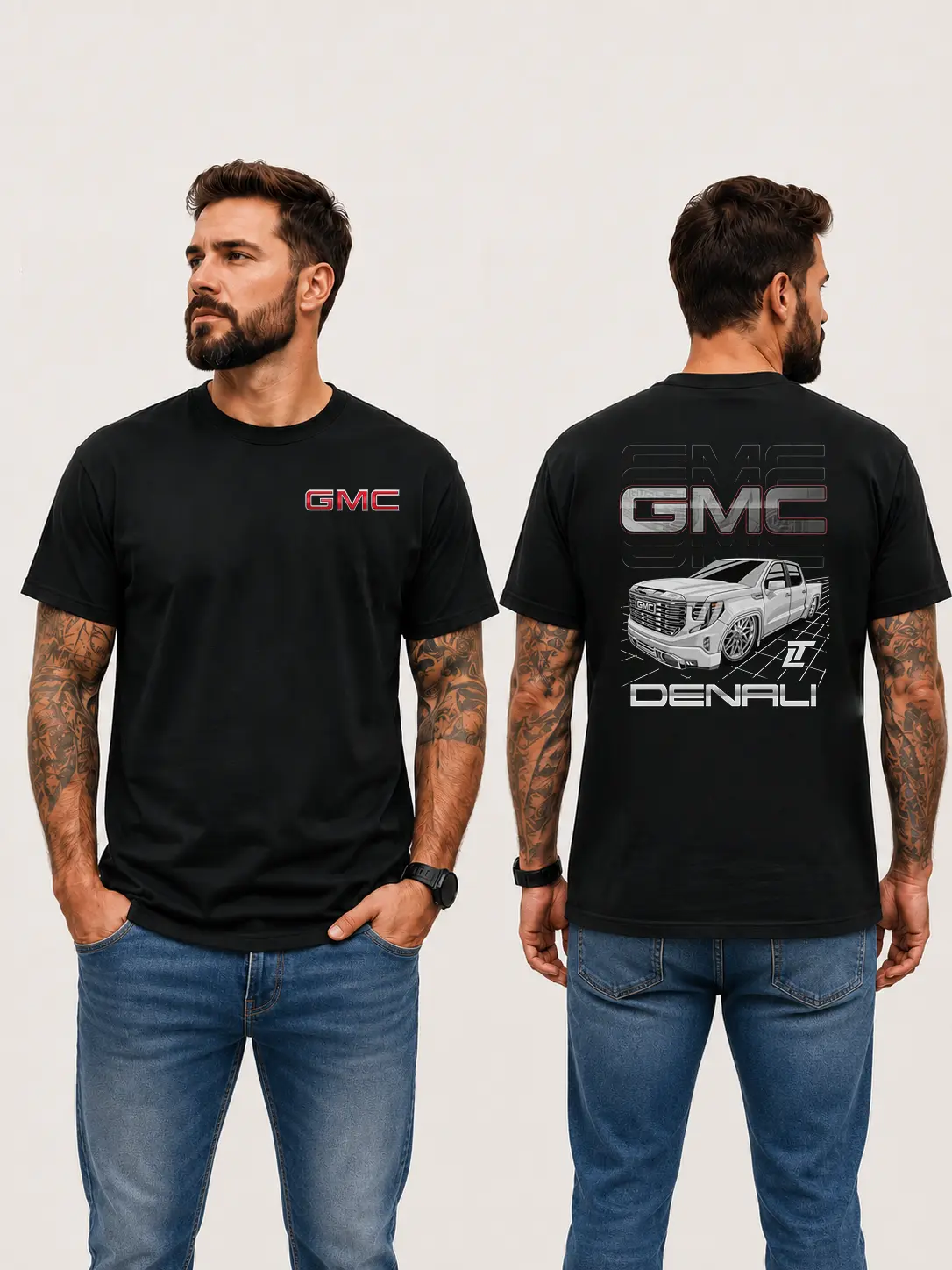[Graphic T-Shirt] 100% Cotton - GMC Denali T-Shirt, Side GMC Truck Graphic Tee, Automotive Apparel Gift for Truck Enthusiasts, Casual Cotton Shirt for Men, Shirts for men Hoodie Classic Tshirt