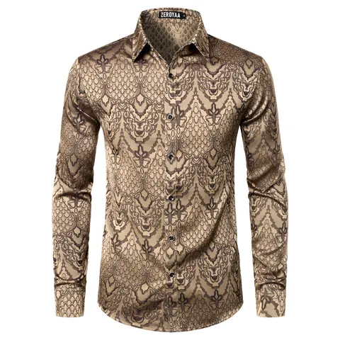 ZEROYAA Men's Hipster Slim Fit Lightweight Long Sleeve Gothic Jacquard Button Up Dress Shirts for Party Prom Vintage