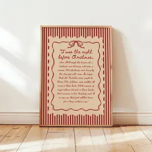 Twas The Night Before Christmas Wall Art Vintage Holiday Decor Retro Christmas Poster Farmhouse Christmas Wall Art Cozy Winter Home Decoration