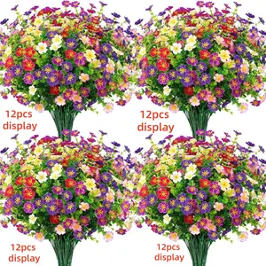Realistic Artificial Eucalyptus & Pentagonal Flower Bushes, Plastic Faux Flowers, Fake Flowers, Artificial Flower Decorations, 12 Pack UV Protected Fade-Resistant, Outdoor Greenery, Low Maintenance