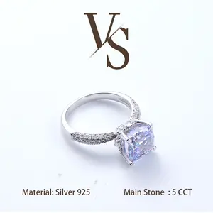 [Venus Jewelry] Lab Created Gemstone 5 CCT Special Square Round Shape Design Solid Silver 925 Ring