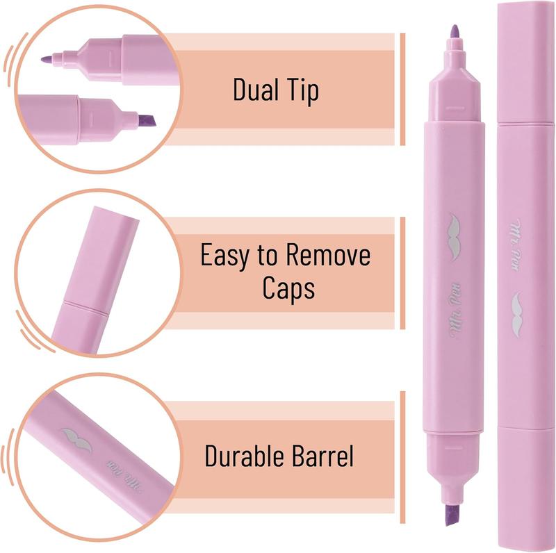 Mr. Pen- Aesthetic Dual Tip Bible Highlighters, No Bleed Through Assorted Color, 8pcs, Cute Highlighter Dual Tip for Journaling Supplies and School Accessories