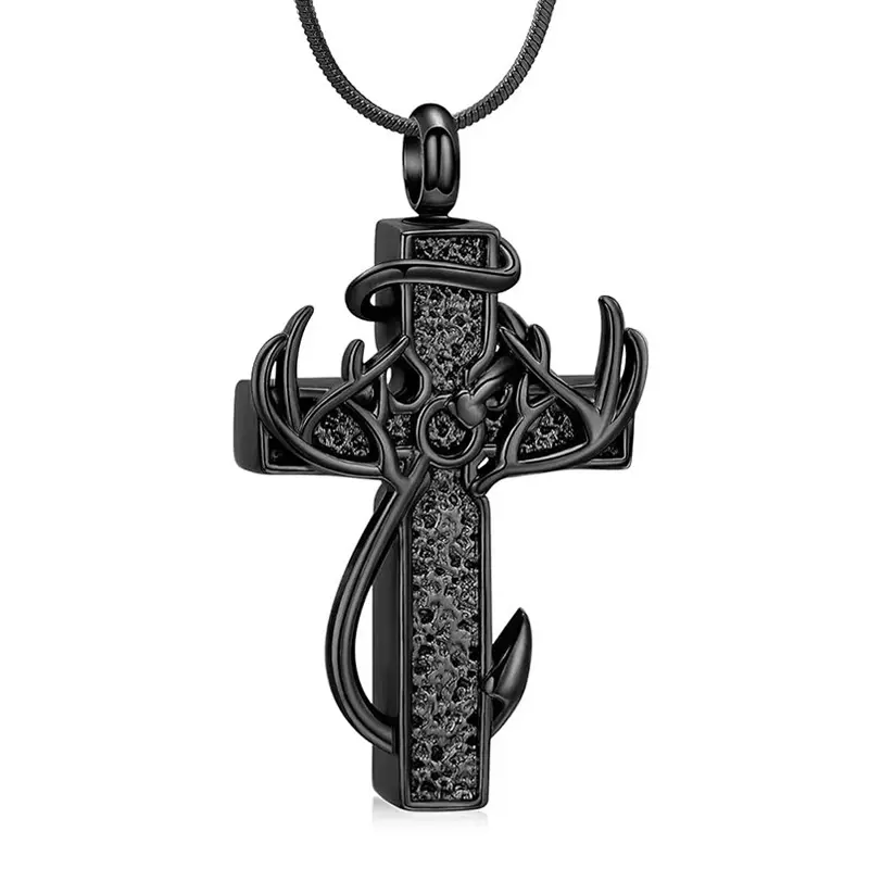925 sterling silver cross antler necklace, special version can hold ashes,Autumn New Arrival, graduation gift, boys American cross antler necklace stainless steel chain, inspirational Bible verse cross pendant, personalized Christian gift for men