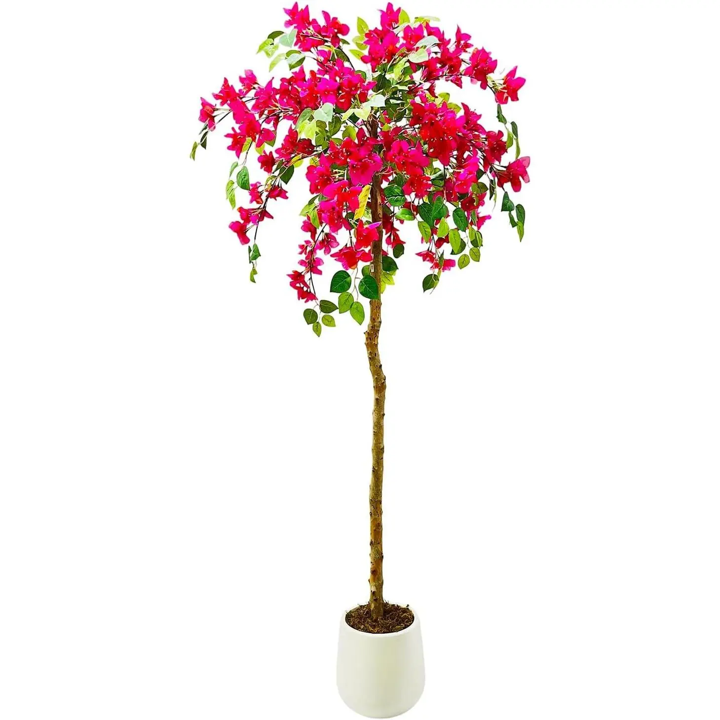 GARVEE 150cm Pink Artificial Bougainvillea Tree with White Pot, Realistic Flowers & Green Leaves, Low-Care Decor for Indoor Room Decor & Outdoor Use, Plastic