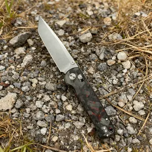 GT-T0033 Folding KnifeButton Lock Pocket Knife with 3.46'' Swedish 14C28N Tanto Blade, Ultra-Grip G10 Handle, Low Profile Clip