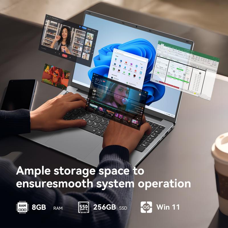 Essential Laptop 15.6" FHD Display Intel Celeron N4000 8GB RAM 256GB SSD Windows 11 Pro for Student Online Class Home Netflix Lightweight Portable