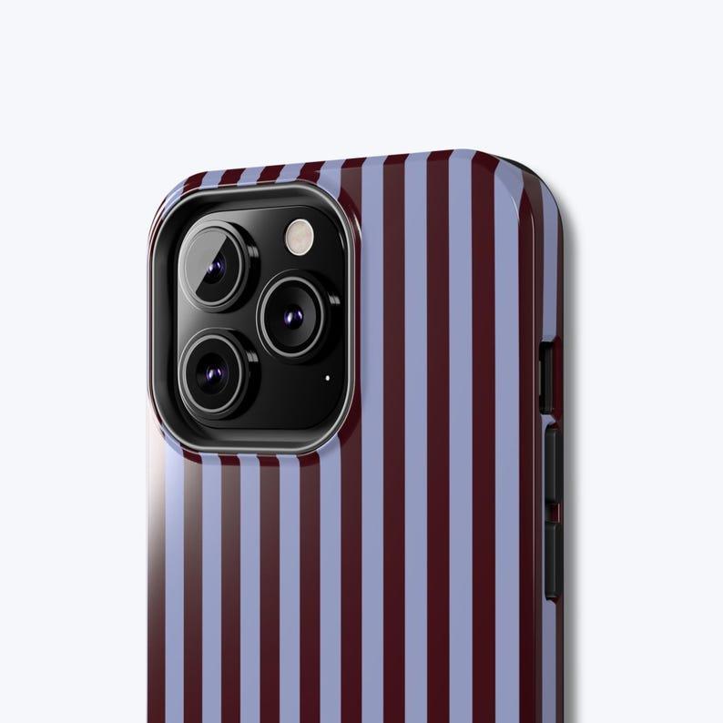 Midnight Lines Burgundy & Lilac Striped Phone Case Glossy Polycarbonate TPU Impact Resistant for iPhone Samsung Google Pixel
