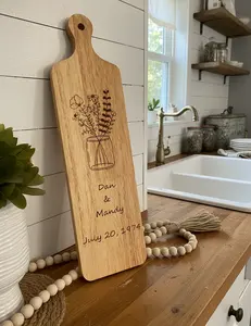 Wood Charcuterie Board Personalized Custom Cheese Platter Cutting Board Name Floral Flower Kitchen Handmade Wedding Gift Anniversary Gift