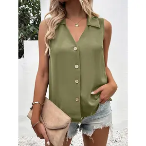 Full Size Johnny Collar Button Up Tank