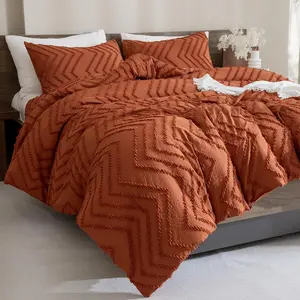 Burnt Orange Comforter for Queen Size, Boho Terracotta Warm Comforter Sets for Queen, 3 Rust Chevron Tufted Aesthetic Microfiber Lightweight Comforter