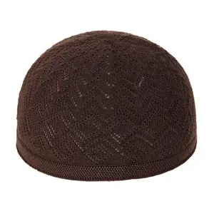 Male Knitted Hat in Brown Polyester Dome Style Four Seasons Wearable Head Circumference 58cm