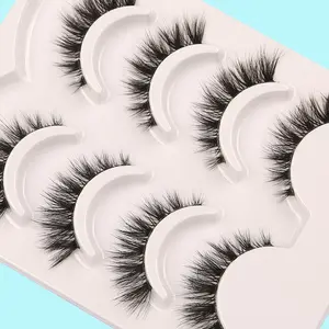 Natural False Eyelashes, 4 Pairs Long Fluffy D Curl False Eyelashes, Curling Wispy Cat Eye Faux Cluster Lashes Strip Lashes, Volumizing Faux Eye Lashes, Eyelashes Extensions, Makeup Products, Valentine's Day Gift