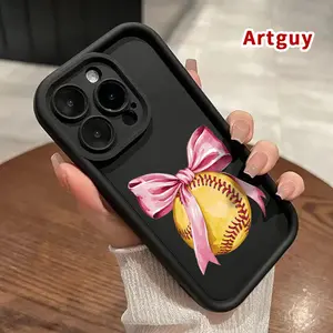 Bow Adorned Softball Phone Case for iPhone 17 Pro Max 16 Plus 15 14 13 12 11 Air E Shockproof Full Camera Protection Durable slim Silicone Cover
